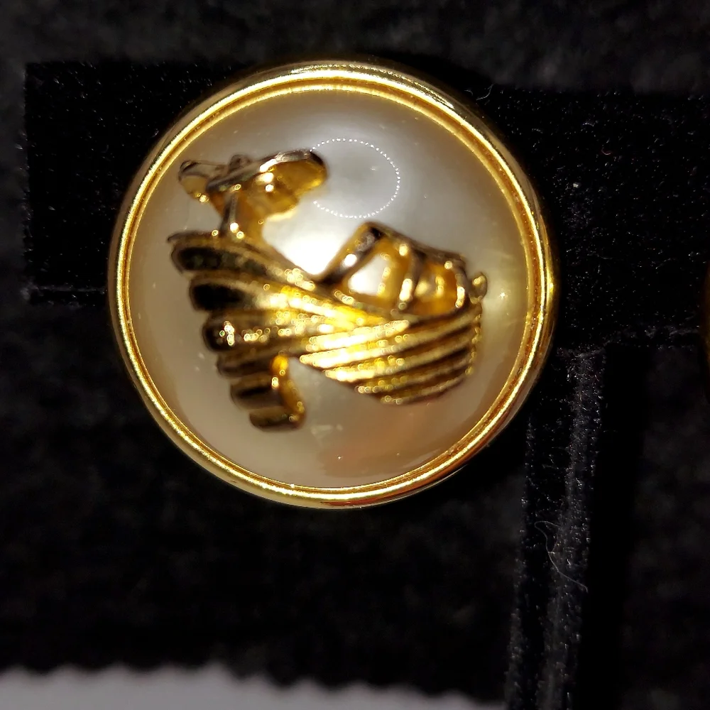 Vintage Salvatore Ferragamo Gold Plated Faux Pearl Earrings Clip On